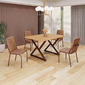 Conjunto Sala de Jantar Mesa 120x90cm Base Império Tampo MDF Malibu Marrom