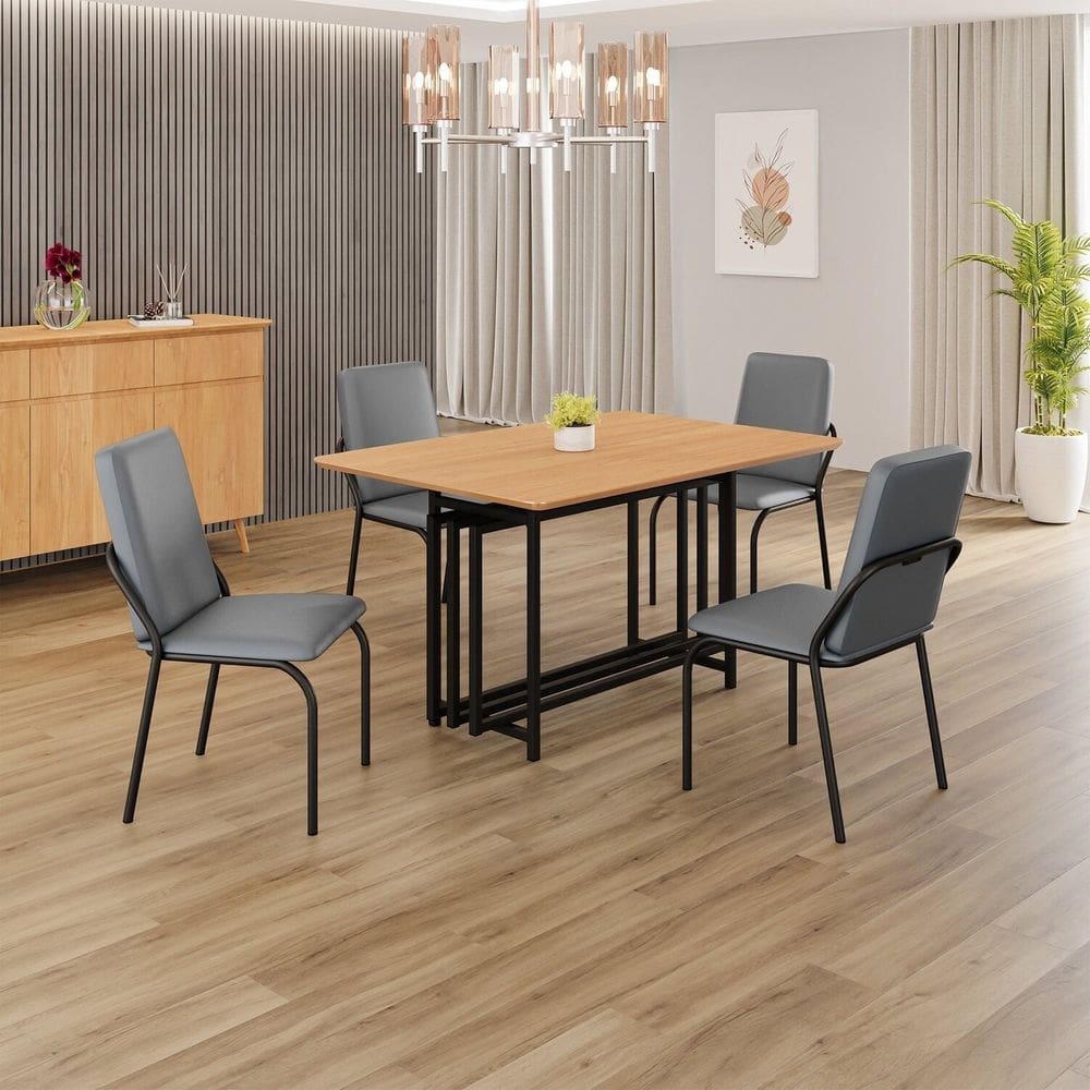 Conjunto Sala de Jantar Mesa 120x90cm Base Pérola Tampo MDF Malibu Grafite / Preto