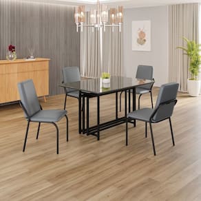 Conjunto Sala de Jantar Mesa 120x90cm Base Pérola Tampo MDF com Vidro Malibu Grafite / Preto