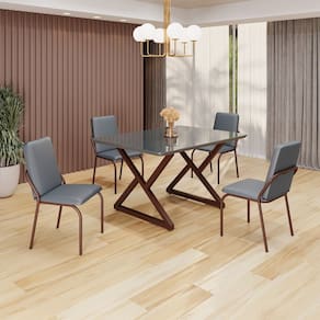 Conjunto Sala de Jantar Mesa 120x90cm Base Império Tampo MDF Laca com Vidro Malibu Grafite / Marrom