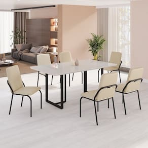 Conjunto Sala de Jantar Mesa 160x90cm Base Lunna Tampo MDF com Vidro Malibu Creme / Preto