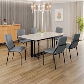 Conjunto Sala de Jantar Mesa 160x90cm Base Pérola Tampo MDF com Vidro Malibu Grafite / Preto