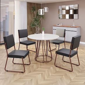 Conjunto Sala de Jantar Mesa Redonda 100cm Base Omega Tampo MDF Laca com Vidro Napoli Preto / Marrom