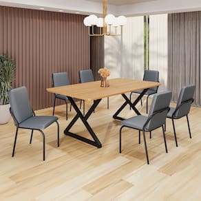 Conjunto Sala de Jantar Mesa 160x90cm Base Império Tampo MDF Malibu Grafite/Preto