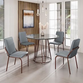 Conjunto Sala de Jantar Mesa Redonda 100cm Base Omega Tampo MDF Laca com Vidro Malibu Grafite / Marrom