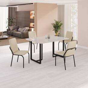Conjunto Sala de Jantar Mesa 120x90cm Base Lunna Tampo MDF Laca com Vidro Malibu Creme/Preto