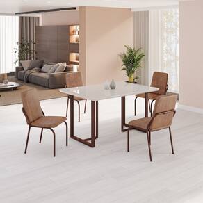 Conjunto Sala de Jantar Mesa 120x90cm Base Lunna Tampo MDF Laca com Vidro Malibu Marrom