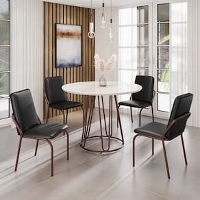 Conjunto Sala de Jantar Mesa Redonda 100cm Base Omega Tampo MDF Laca com Vidro Malibu Preto / Marrom