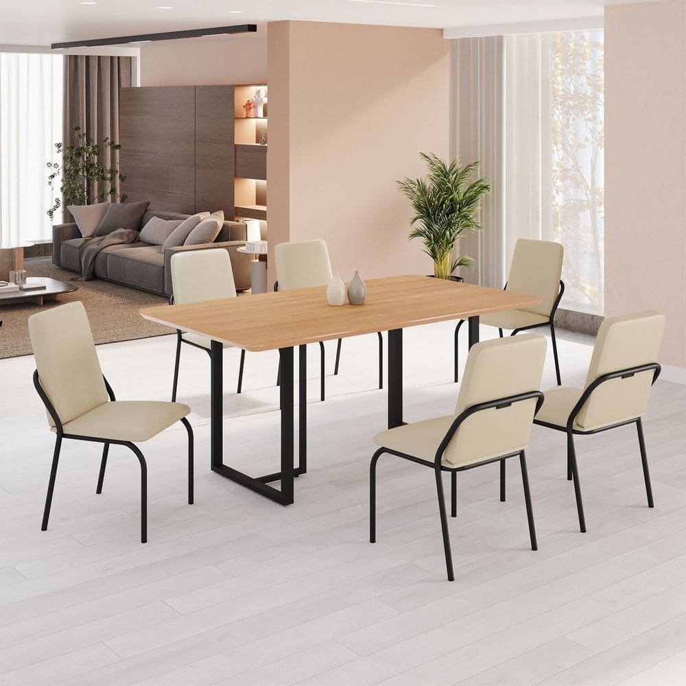 Conjunto Sala de Jantar Mesa 160x90cm Base Lunna Tampo MDF Malibu Creme/Preto