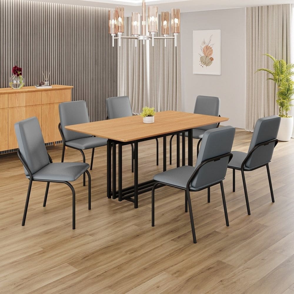 Conjunto Sala de Jantar Mesa 160x90cm Base Pérola Tampo MDF Malibu Grafite / Preto