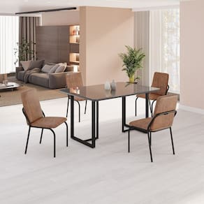 Conjunto Sala de Jantar Mesa 120x90cm Base Lunna Tampo MDF com Vidro Malibu Marrom/Preto