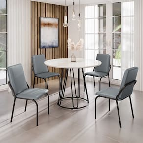Conjunto Sala de Jantar Mesa Redonda 100cm Base Omega Tampo MDF Laca com Vidro Malibu Grafite / Preto
