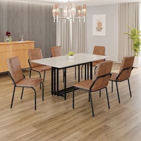Conjunto Sala de Jantar Mesa 160x90cm Base Pérola Tampo MDF com Vidro Malibu marrom / preto