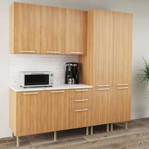 Cozinha Compacta Jasmine 200cm com Tampo, 4 Peças, 9 Portas e 3 Gavetas com Divisor de Talheres Freijó/Branco