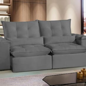 Sofá San Paulo Retrátil e Reclinável - Assento com Molas – 230 cm Veludo Cinza Cinza