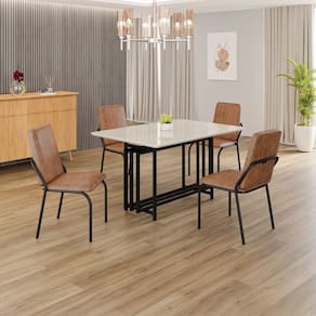 Conjunto Sala de Jantar Mesa 120x90cm Base Pérola Tampo MDF com Vidro Malibu marrom / preto