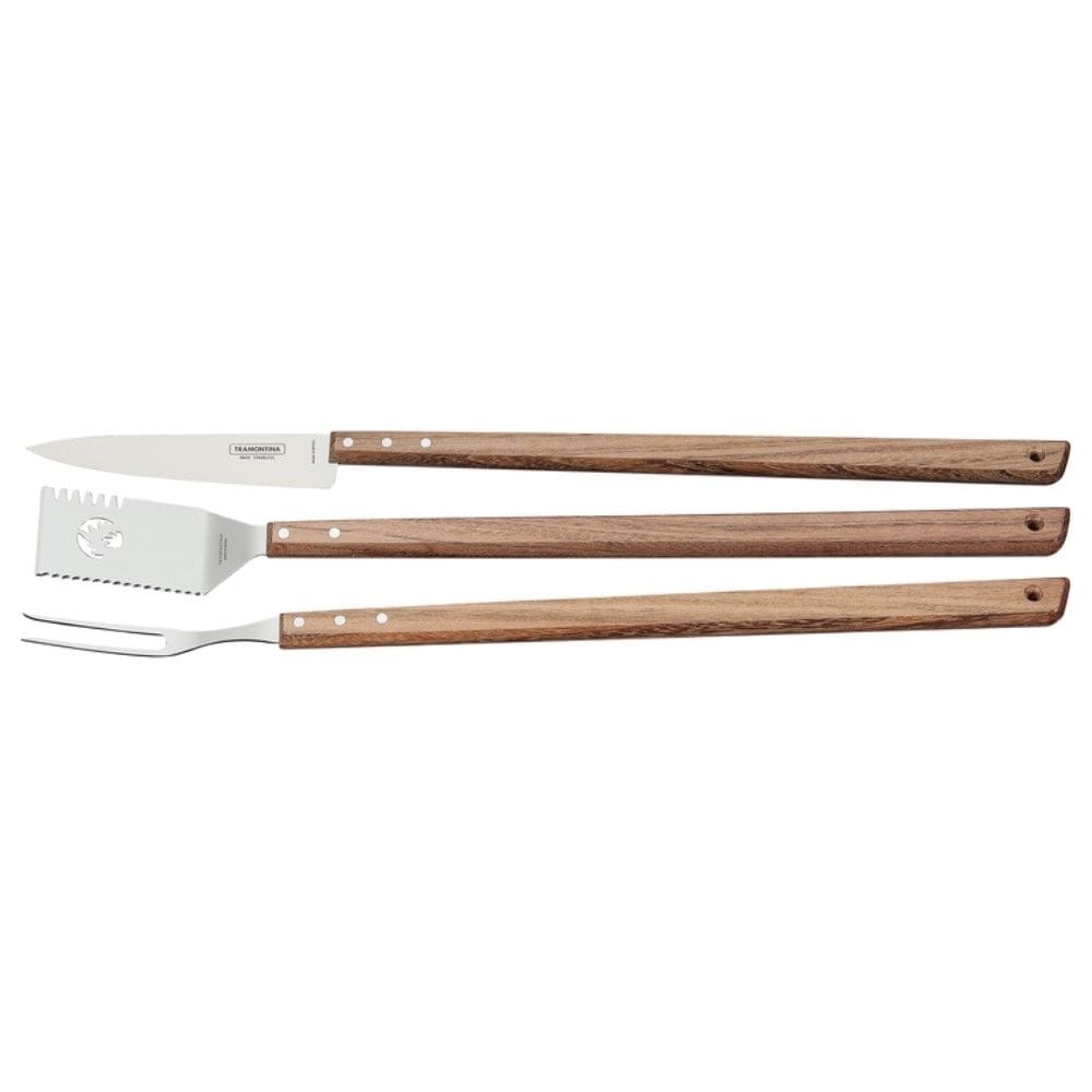 Jogo para Churrasco 3 Peças em Aço Inox e Madeira Tramontina 26499/035