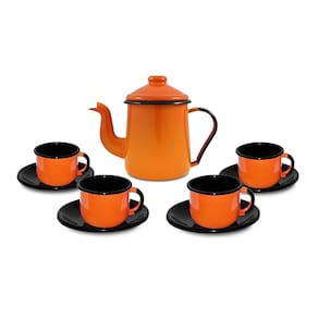 Conjunto para Café Esmaltado 9 Peças Laranja Ewel