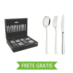 Faqueiro Berlin 101 Peças em Aço Inox com Acabamento Alto Brilho com Estojo de Madeira Tramontina 66934/214