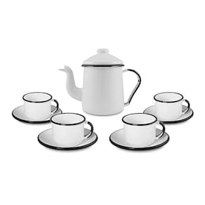 Conjunto para Café Esmaltado 9 Peças Branco Ewel