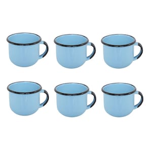 Jogo de Xícara de Chá 06 Peças Esmaltada Azul Claro 240 ml Ewel