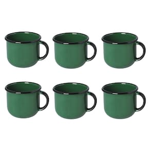 Jogo de Xícara de Chá 06 Peças Esmaltada Verde 240 ml Ewel