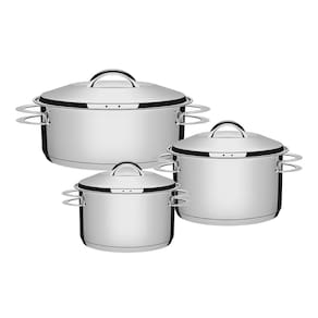 Jogo de Caçarola Funda e Rasa Solar 3 Peças em Aço Inox Fundo Triplo Tramontina