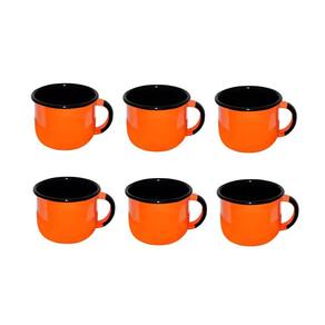 Jogo de Xícara de Cafezinho 06 Peças Esmaltada Laranja 120 ml Ewel