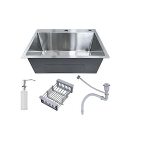 Kit Cuba Pia Aço Inox Quadrada Cozinha Gourmet E Torneira Perfil Em L Slim Luxo Prata Brinovar