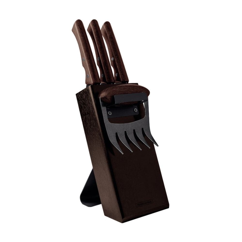 Jogo de Facas para Churrasco Black 5 Peças com Lâminas de Aço Inox Escurecido e Cabos de Madeira Tramontina 22999/045