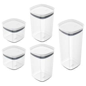 Conjunto de Potes Herméticos Block Modular 5 Peças Transparente com Tampa Branca