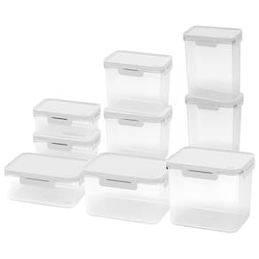 Conjunto de Potes Herméticos Hug 9 Peças Transparente com Tampa Branca Coza