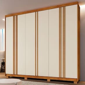 Guarda-Roupa Casal Singapura 6 Portas 4 Gavetas Ripado Off White/Cinamomo - Pnr Móveis