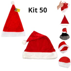 Kit 50 Gorro Papai Noel Veludo Vermelho 40 cm Touca