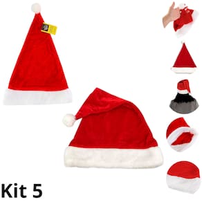 Kit 05 Gorro Papai Noel Veludo Vermelho 40 cm Touca Natal