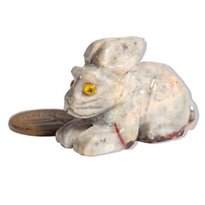 01 Coelho Branco Esculpido Artesanato em Pedra Dolomita