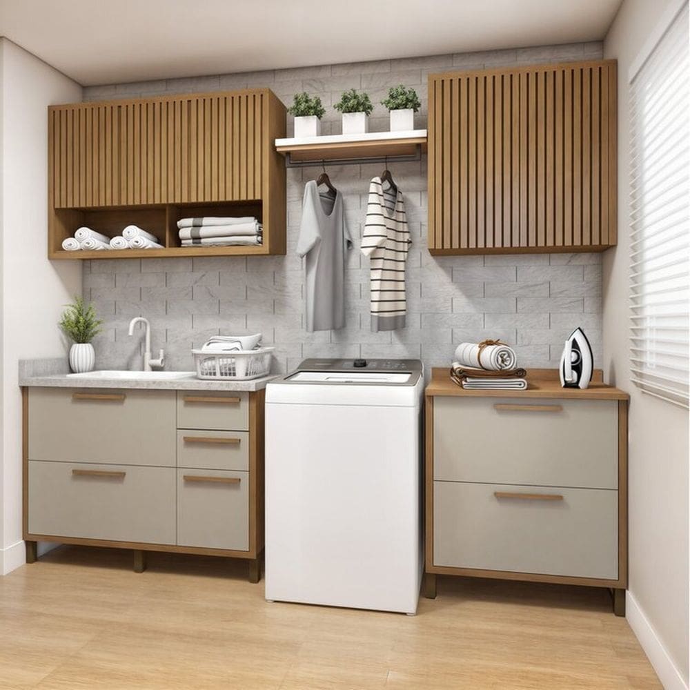 Lavanderia Modulada 2 Armários Aéreos e 2 Balcões Torino Cinamomo/Off White