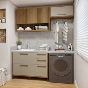 Lavanderia Modulada 2 Armários Aéreos e Balcão Torino Cinamomo/Off White