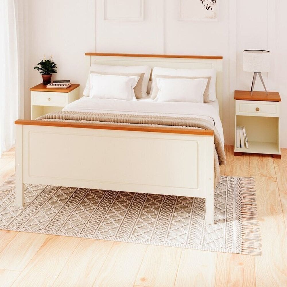 Conjunto Dormitório 1 Cama Queen 2 Mesas de Cabeceira Ananda CabeCasa MadeiraMadeira Imbuia/Offwhite