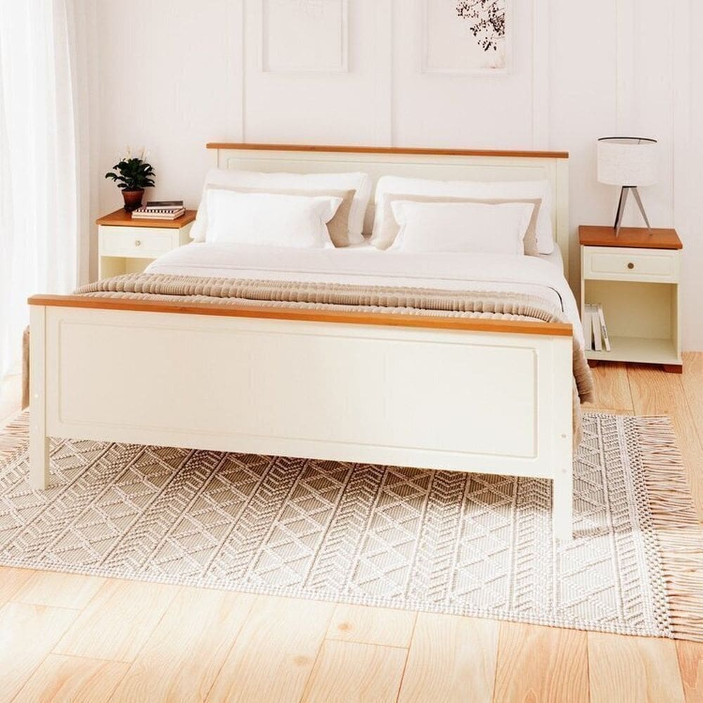 Conjunto Dormitório 1 Cama King 2 Mesas de Cabeceira Ananda CabeCasa MadeiraMadeira Imbuia/Offwhite