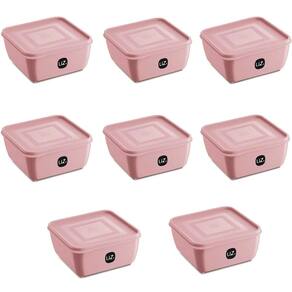 Kit 8 Potes Plástico UZ Rosa Quadrados Mantimentos 1,5L com Tampa Premium