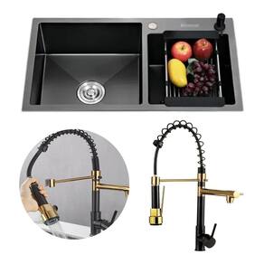 Kit Cuba Pia Gourmet Dupla Preta Aço Inox E Torneira Flexível Brinovar