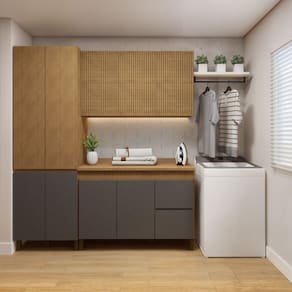 Lavanderia Modulada Armário Multiúso, Balcão e Armário Aéreo Dakota Cinamomo/Grafite