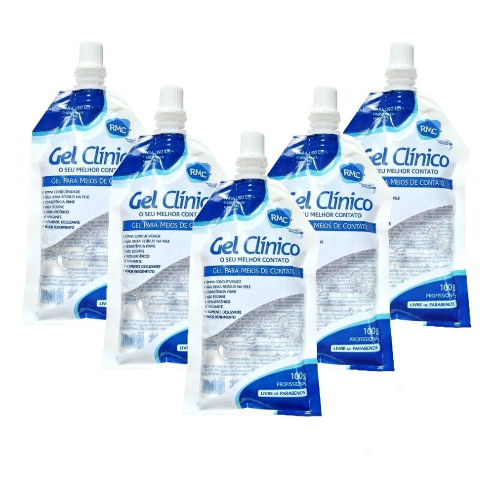 Kit 5- Gel Clínico Contato Condutor Ultrassom Incolor 100 Ml