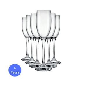 Kit Taças de Vidro 6 Unidades 190ml Barone para Champanhe Espumante Haste Fina Sofisticada Nadir
