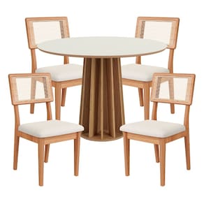 Kit Mesa de Jantar Redonda Base Ripado com 4 Cadeiras Estofada Encosto Tela Césare Dalla Costa