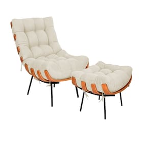 Kit Costela Poltrona e Puff Base Metálica Preta no Linho Bege - Vallisa Decor