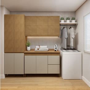 Lavanderia Modulada Armário Multiúso, Balcão e Armário Aéreo Dakota Cinamomo/Off White