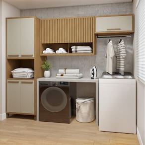 Lavanderia Modulada Armário Multiúso e 2 Armários Aéreos Torino Cinamomo/Off White