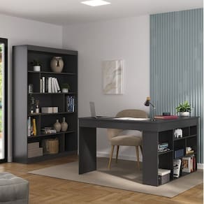 Kit 2 Peças com Escrivaninha em L e Estante para Livros Andorra Espresso Móveis Grafite